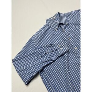 Men's Peter Millar White Blue Check Cotton Long Sleeve Button Up Shirt XL